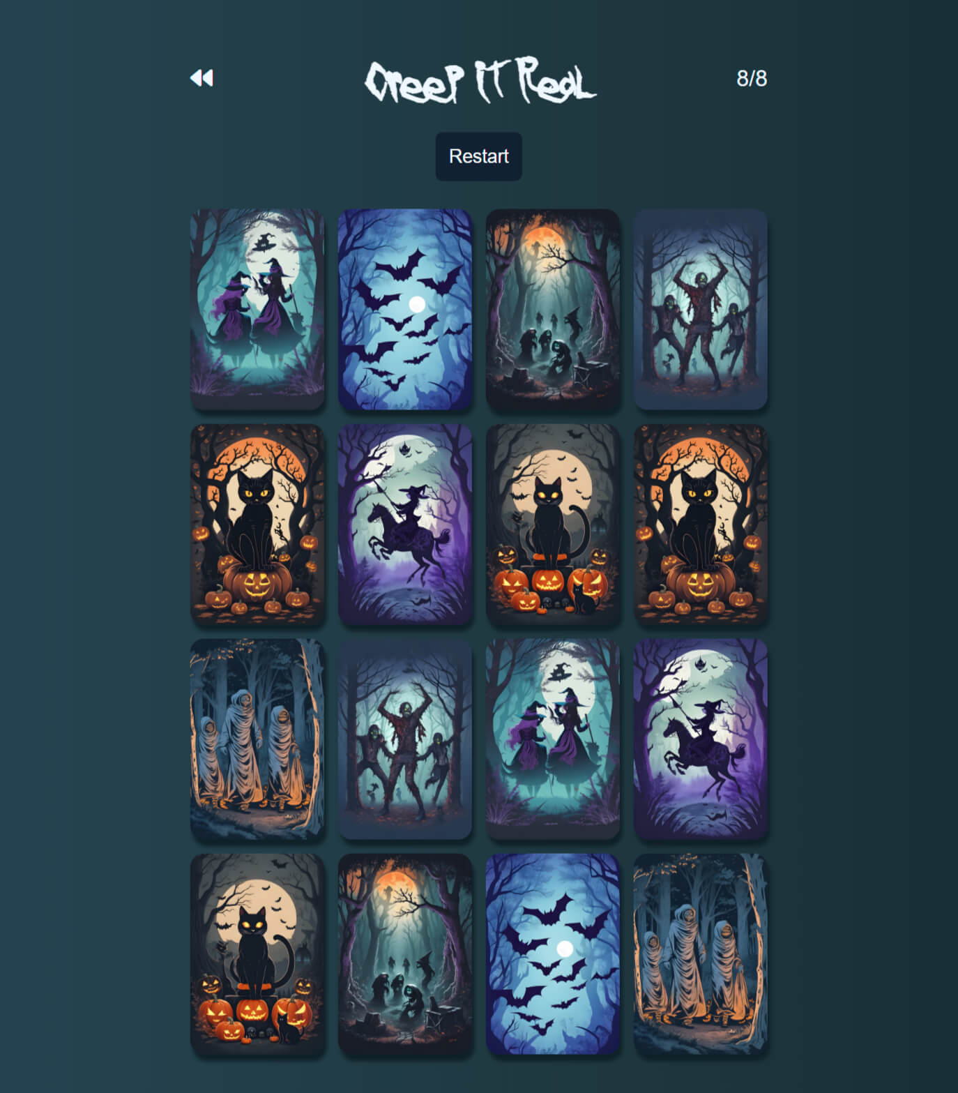 Memory game completion screen